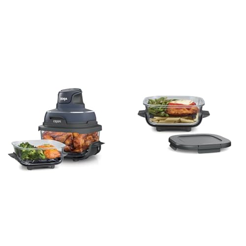 Ninja Crispi Air Fryer, Microwave, Freezer & Dishwasher Safe, Non Toxic Glass Portable Cooking System, 4 QT & 6 Cup Glass Containers with Storage Lids, Easy Meals, Air Fry, Bake, Green, FN101SG