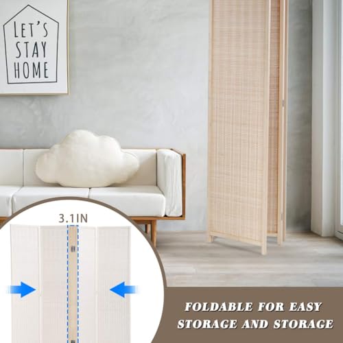 FDW Room Divider Bamboo Room Divider Wall Folding Privacy Wall Divider Wood Screen for Home Bedroom Living Room (6 Panel, Natural)