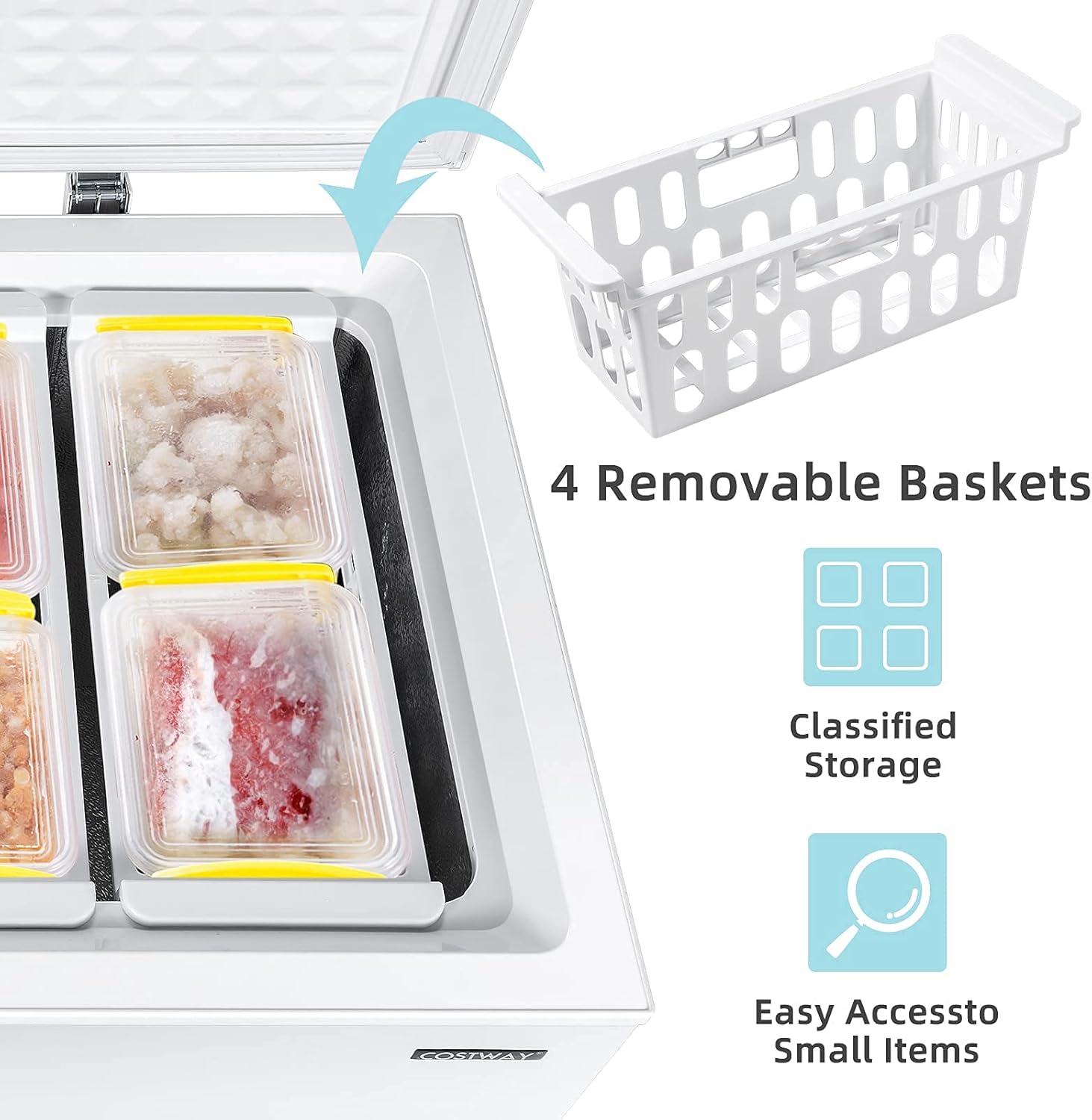COSTWAY Chest Freezer, 7.0 Cu.ft Upright Single Door Refrigerator with 4 Removable Baskets, Compact Freezer with Manual Defrosting & Mechanical Temperature Control for Apartments, Dormitories, RVs, Bars