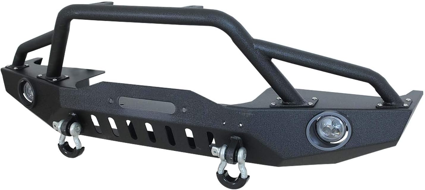 KML Front Bumper with LED Lights and Winch Plate Fit 1984-2001 Cherokee XJ / 1984-2001 Comanche MJ.