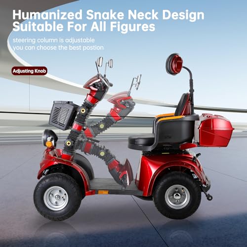 1000W Heavy Duty 4 Wheel Mobility Scooters 500lbs Weight Capacity, Powered Mobility Scooters for Seniors & Adult, 3 Speed Control Mobility with Adjustable Seat & Lazy Back, Red