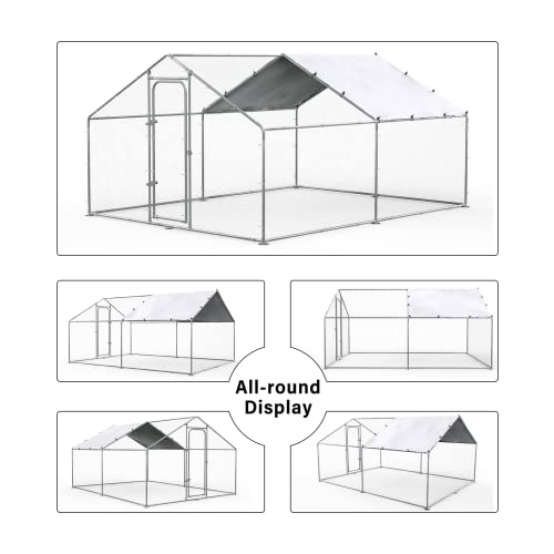 Chicken Coop Large Metal Chicken Run for Yard Walk-in Heavy Duty Chicken Pen with Waterproof and Anti-UV Cover Poultry Cage for Outdoor