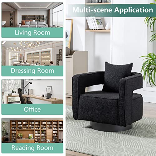 ODUWA Swivel Barrel Accent Chair Set of 2,26" W Modern Round Linen Arm Chair with Weathered Base,Upholstered Comfy 360 Degree Swivel Single Circle Club Chair for Bedroom Living Room Hotel Office