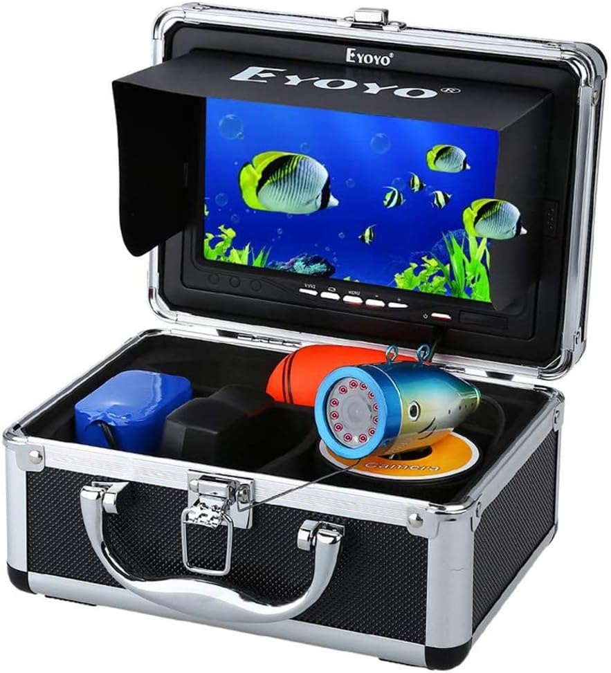 Eyoyo Portable 7 inch LCD Monitor Fish Finder Waterproof Underwater 1000TVL Fishing Camera 15m Cable 12pcs Infrared Lights for Ice,Lake and Boat Fishing