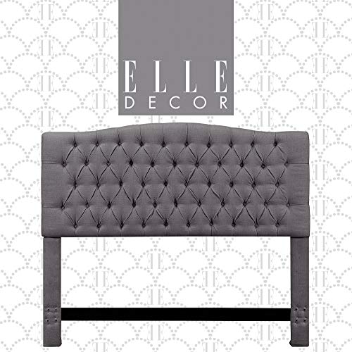 Elle Decor Celeste Tufted Upholstered Padded Headboard with Contemporary Button Tufting, Soft Linen-Textured Fabric, King Size, Beige Weave