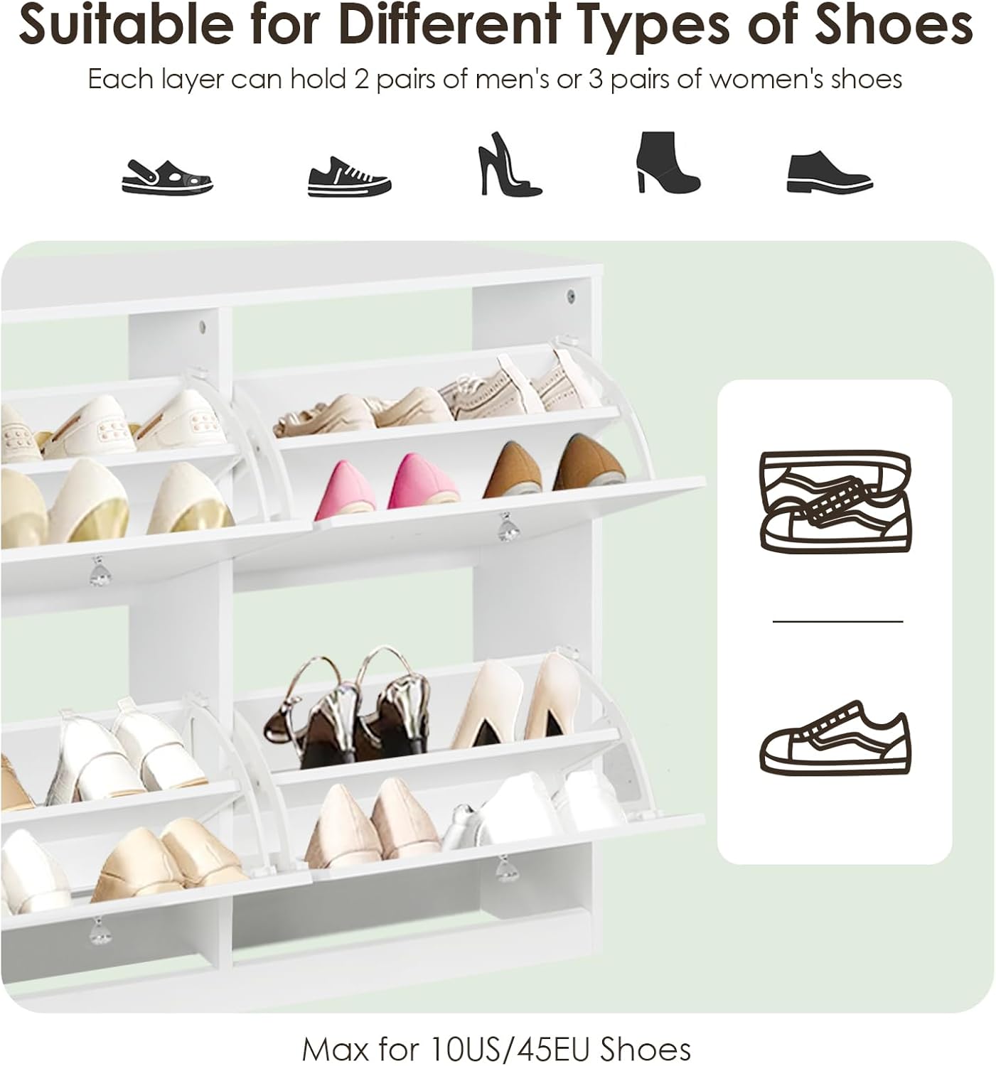 HOPUBUY Shoe Cabinet Storage for Entryway, White Shoe Organizer Cabinet with 4 2-layer Flip Drawers, Hidden Narrow Shoe Rack with for Hallway, Living Room