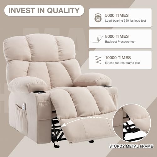 Massage Rocker Recliner Chair with Heat and Vibration Ergonomic Rocking Lounge Chair for Living Room Comfy Overstuffed Recliner with 4 Side Pockets,2 Cup Holders, USB Charge Port, Grey