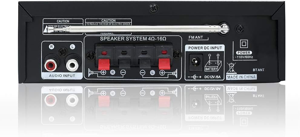 Bluetooth 5.0 Stereo Audio Amplifier Receiver – 300W HiFi Dual Channel Sound Receiver w/USB,SD Card,FM Radio,2 Microphone Input,Remote Control Mini Hi-Fi Karaoke Integrated Amp