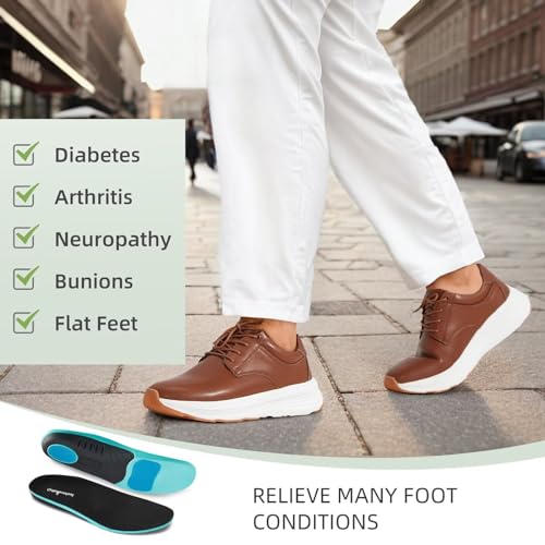 OrthoComfoot Mens Orthopedic Leather Dress Shoes, Comfortable Arch Support Walking Shoes for Plantar Fasciitis, Orthotic Non-Slip Casual Thick Sole Sneakers for Foot and Heel Pain