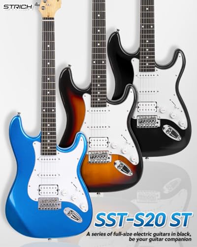 STRICH Electric Guitar Beginner Kit, Solid Body 39" Full Size Electric Guitar HSS Pick Up for Starter, with 10W Amp, Bag, Digital Tuner, Capo, Strap, String,Cable, Picks, SST-S20 Sunburst