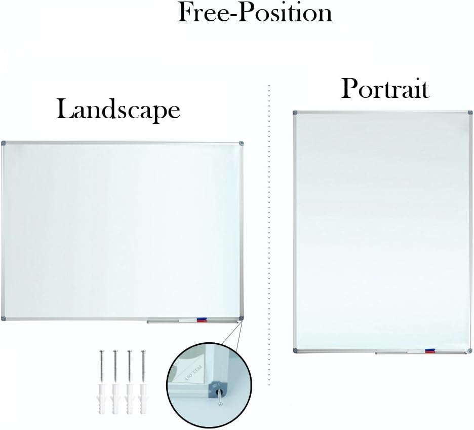 Lockways White Board Dry Erase Board 48 x 36 - Magnetic Whiteboard 4 X 3, Silver Aluminium Frame, Set Including 1 Detachable Aluminum Marker Tray, 3 Dry Erase Markers, 8 Magnets Pack of 2