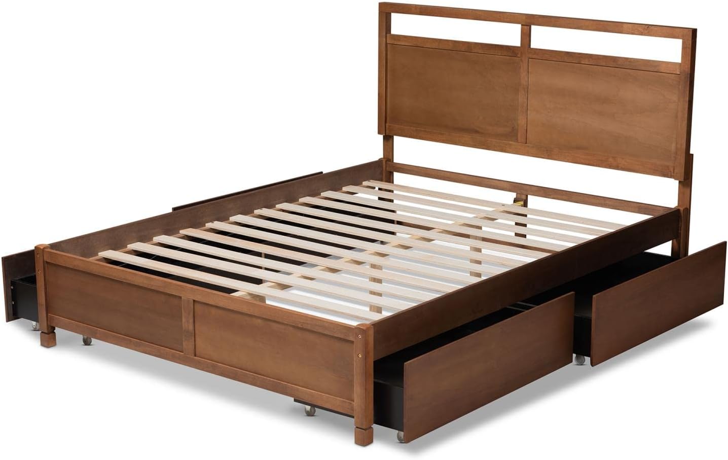 Baxton Studio Saffron Modern and Contemporary Walnut Brown Finished Wood Full Size 4-Drawer Platform Storage Bed