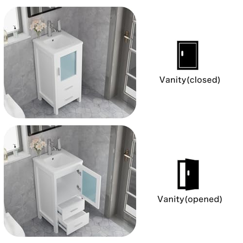 16" Small Bathroom Vanity with Sink, Single Sink Bathroom Vanity Combo for Small Space, Modern Bathroom Sink Cabinet with Faucet and Drain (White)