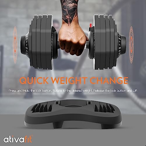 Ativafit 27.5/66/88LBS Pair Adjustable Dumbbell Set with Anti-slip Handle 12 In 1 Quick Dial Adjustment Weights With Safety Locking Button Space Saving Strength Training for Full Body Home Gym Workout