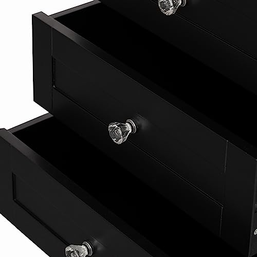 Tall Freestanding Storage Organizer Linen Tower, Vanity, Bathroom Cabinet with 2 Open Shelves, 3 Drawers, and a Closet, Black