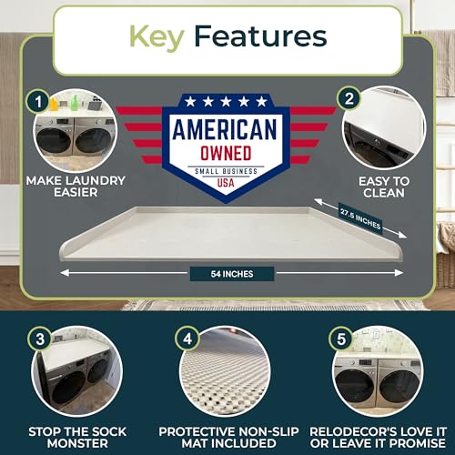 RELODECOR Washer and Dryer Countertop with Non-Slip Mat - Laundry Countertop Durable Melamine Finish for Laundry Room Organization