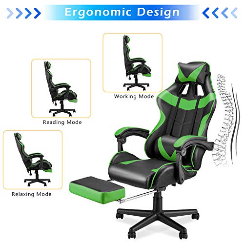 Soontrans White Gaming Chairs with Footrest,Ergonomic PC Computer Game Chair,Home Office Desk Chair with Headrest and Lumbar Support Gamer Chair for Adult