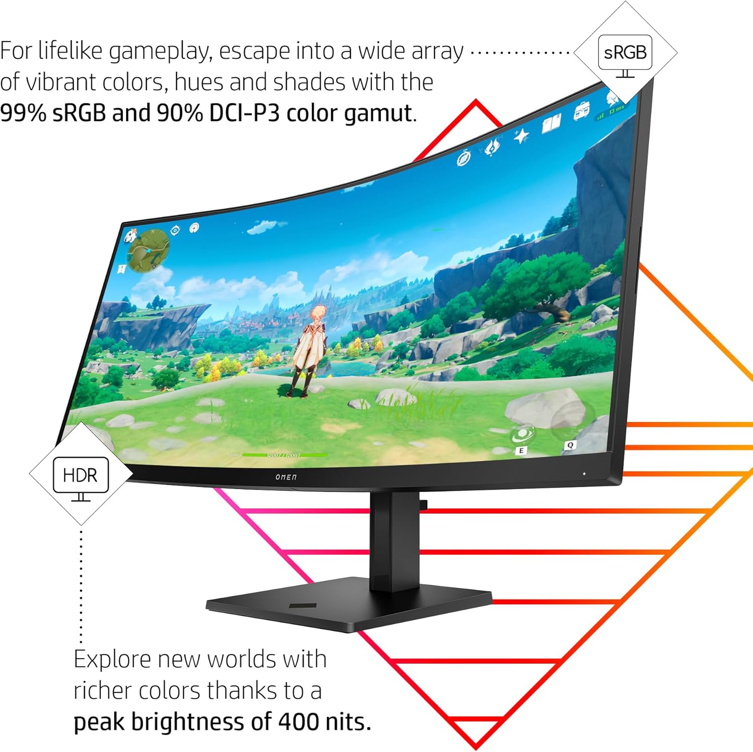 HP OMEN 34c QHD 165Hz Curved Gaming Monitor, WQHD Display (3440 x 1440), VA Panel, 99% sRGB, 90% DCI-P3, 21:9, AMD FreeSync Premium Technology, 34c (2023),Black