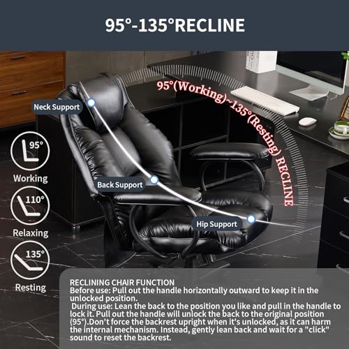 Office Chair Big and Tall, High Back Home Office Chair 400 lbs, Executive Chair, Desk Chair, Ergonomic Office Chair with Padded Armrest, Swivel Computer Chair PU Leather (Dark Brown)