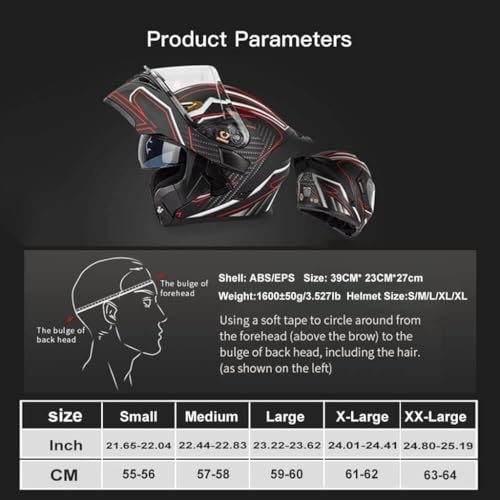 YMKJGZS Bluetooth Motorcycle Helmets Built-in Speaker Modular Dual Visor, FMVSS-218 DOT Approved Motorbike Helmet, Full Face Flip Up Street Bike Racing Helmets for Adults Men Women