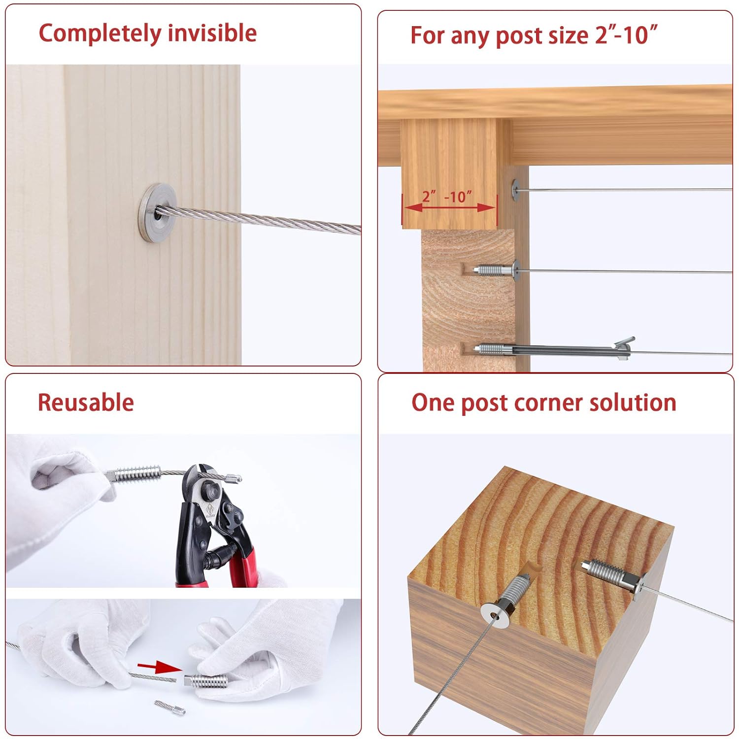 Muzata 40Pack 3/16" Invisible Cable Railing Kit Swage Lag Screw Tensioner CableGenie System Completely Hidden for Wire Rope Wood Posts T316 Stainless Steel 20 Cable Line CR99, CV1 CG1