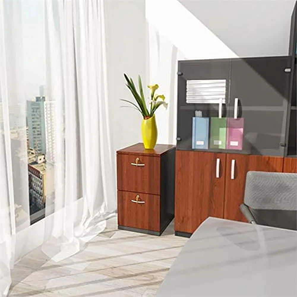 KHBIULIFE 2 Drawer Transitional File Cabinet in Classic Cherry