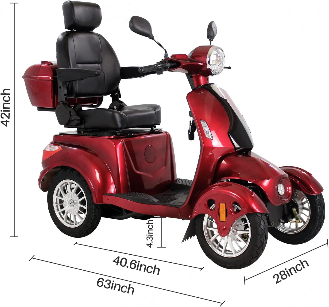 Powered Medical Mobility Scooter with Adjustable Seat Four Wheels for Adults & Seniors,Adult Electric Powered Wheelchair Device,Father's Day Gift，Heavy Duty Mobile Scooter，Red