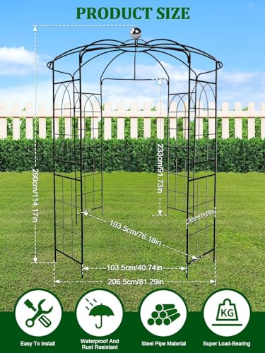 9.5FT Birdcage Shape Garden Arch, Kalolary Pergola Plant Climbing Trellis Arbor Heavy Duty Wedding Arbor Metal Gazebo Garden Arch for Outdoor Arbor Climbing Plants Backyard Patio Wedding Ceremony