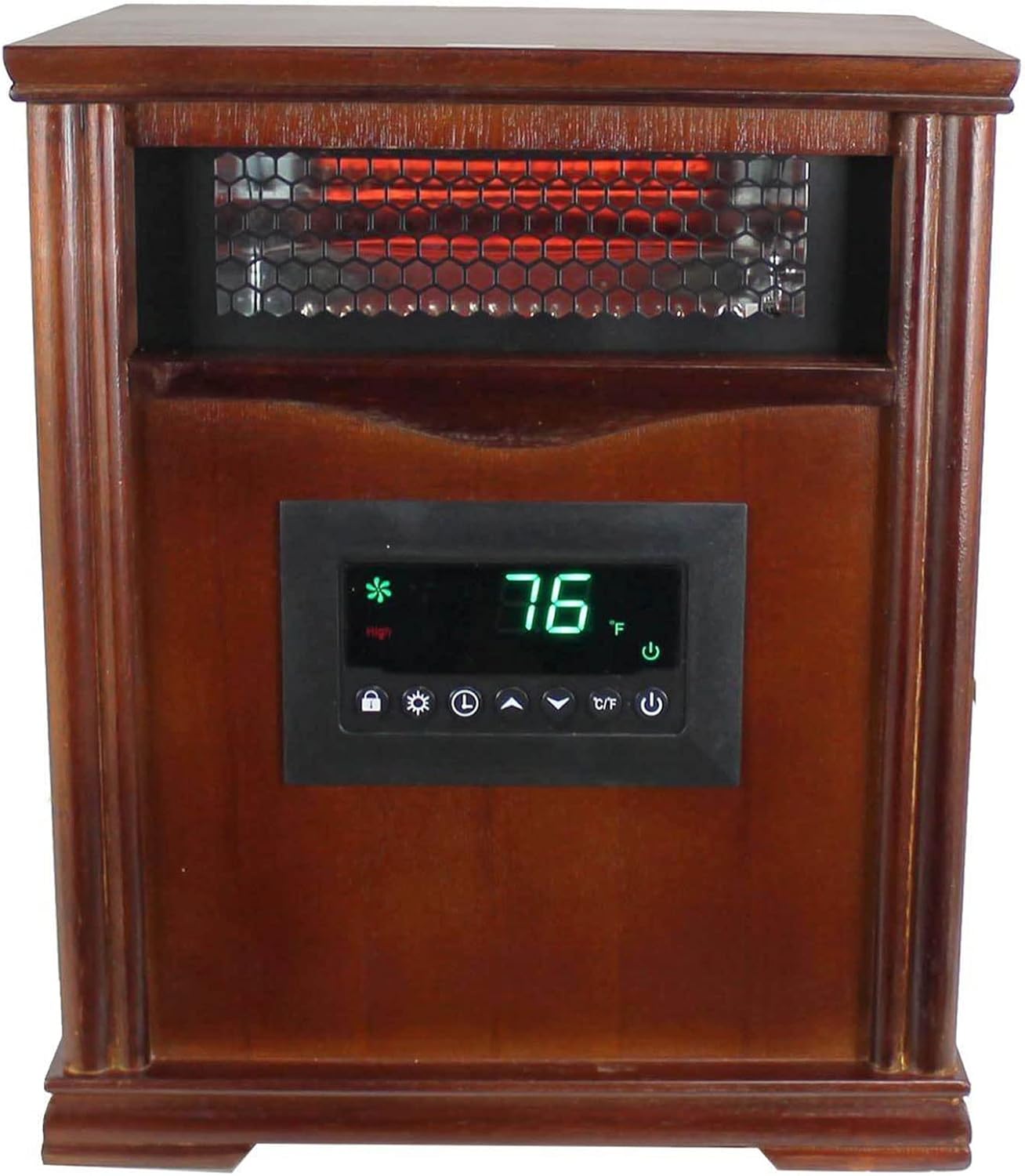 Lifesmart LifePro 1500W Portable Electric Infrared Quartz Space Heater for Indoor Use with 4 Heating Elements and Remote Control, Brown Oak Wood