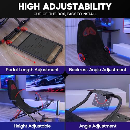 DIWANGUS Racing Simulator Cockpit Foldable Racing Wheel Stand with Seat Chair Sim for Logitech G29 G920 G923 G27 G25 Thrustmaster T248X T248 T300RS T150 458 TX Xbox PS4 PS5 Accessories