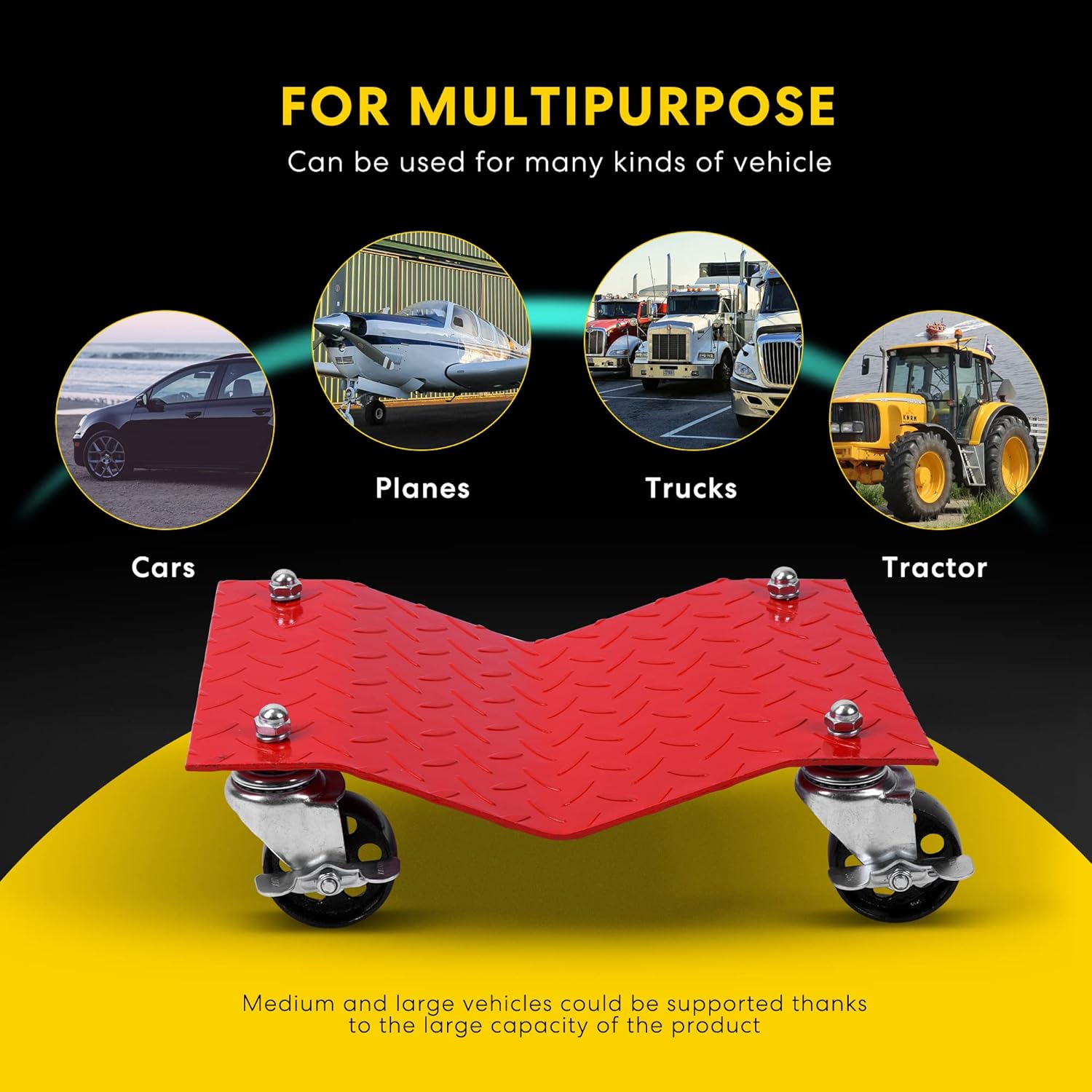 VIVOHOME Heavy Duty Vehicle Mover Dolly of 8 Piece, Wheel Dolly Car Stakes 6000lbs Capacity, Car Roller Dolly Moving Cars, Trucks, Motorcycles, Red & Black