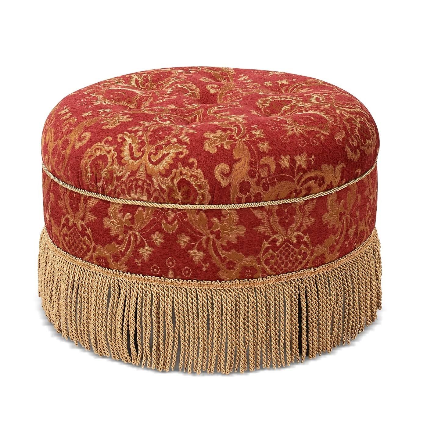 Vienna 24x22 Jacquard Decorative Round Ottoman Footstool (Red u0026 Gold)