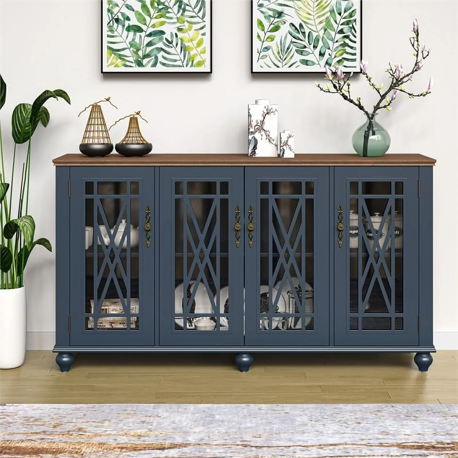 Vintage Wood Kitchen Accent Buffet Sideboard Cabinet - Navy