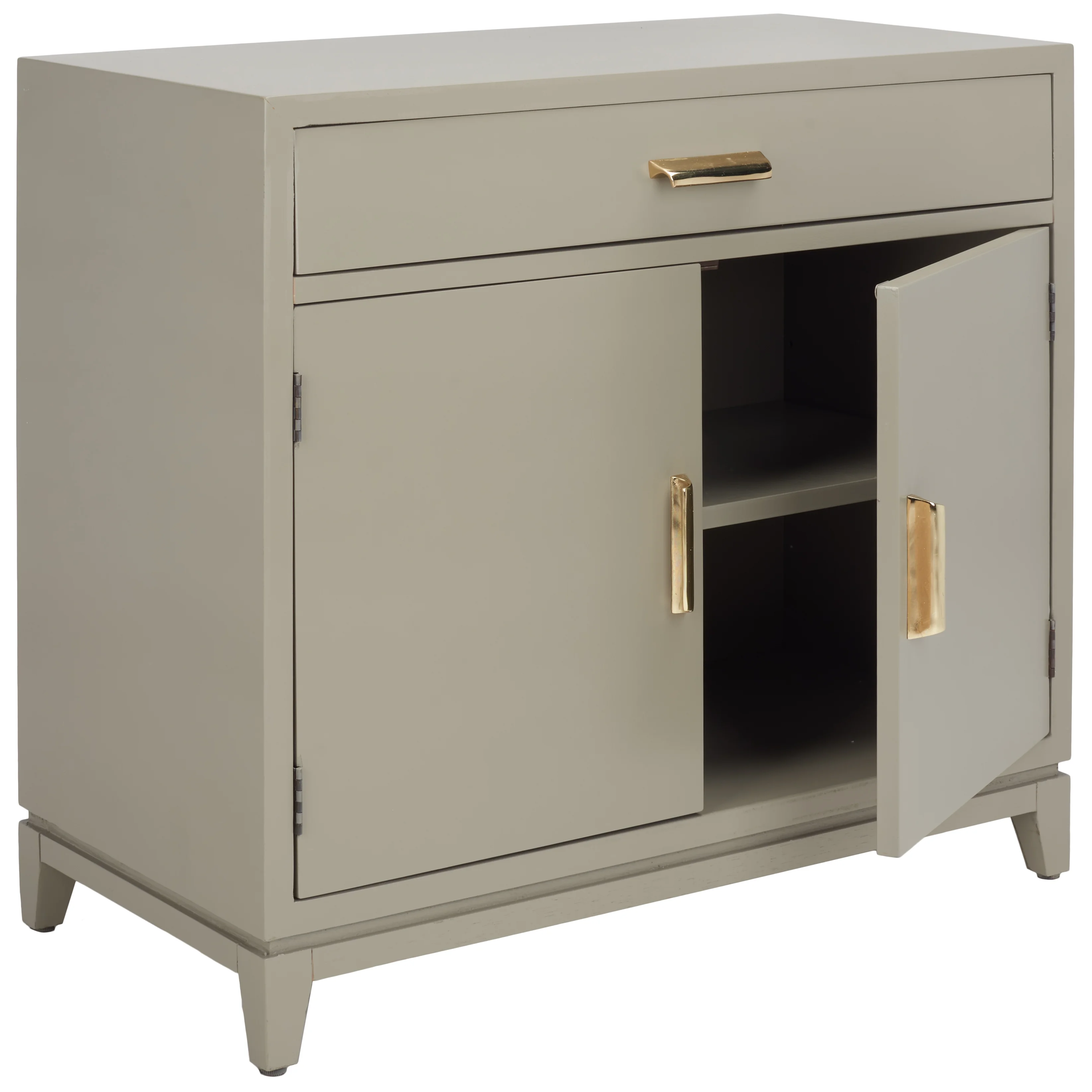 SAFAVIEH Nigel Mid-Century 2 Door 1 Drawer Chest, Grey/Brass (31.9 in. W x 15.9 in. D x 29 in. H)