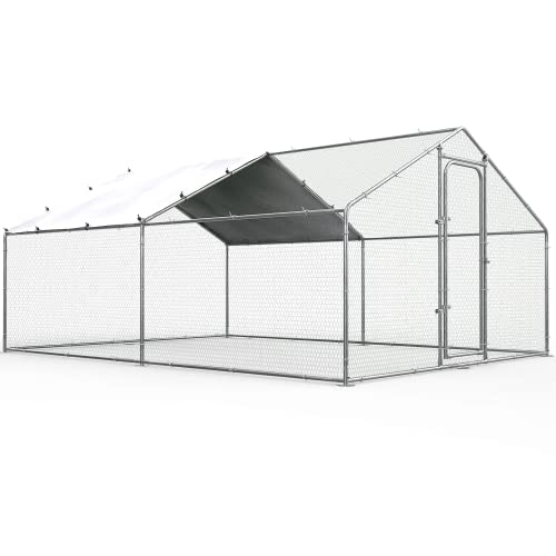 Chicken Coop Large Metal Chicken Run for Yard Walk-in Heavy Duty Chicken Pen with Waterproof and Anti-UV Cover Poultry Cage for Outdoor