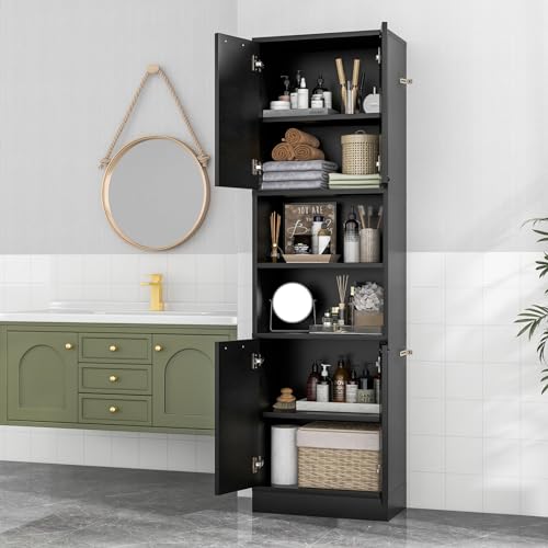 Tangkula 75" Tall Bathroom Storage Cabinet, Bathroom Floor Cabinet with 4 Doors & 2 Open Shelves, 4 Anti-toppling Devices, Freestanding Large Cabinet for Bathroom Living Room Kitchen (White, 75" H)