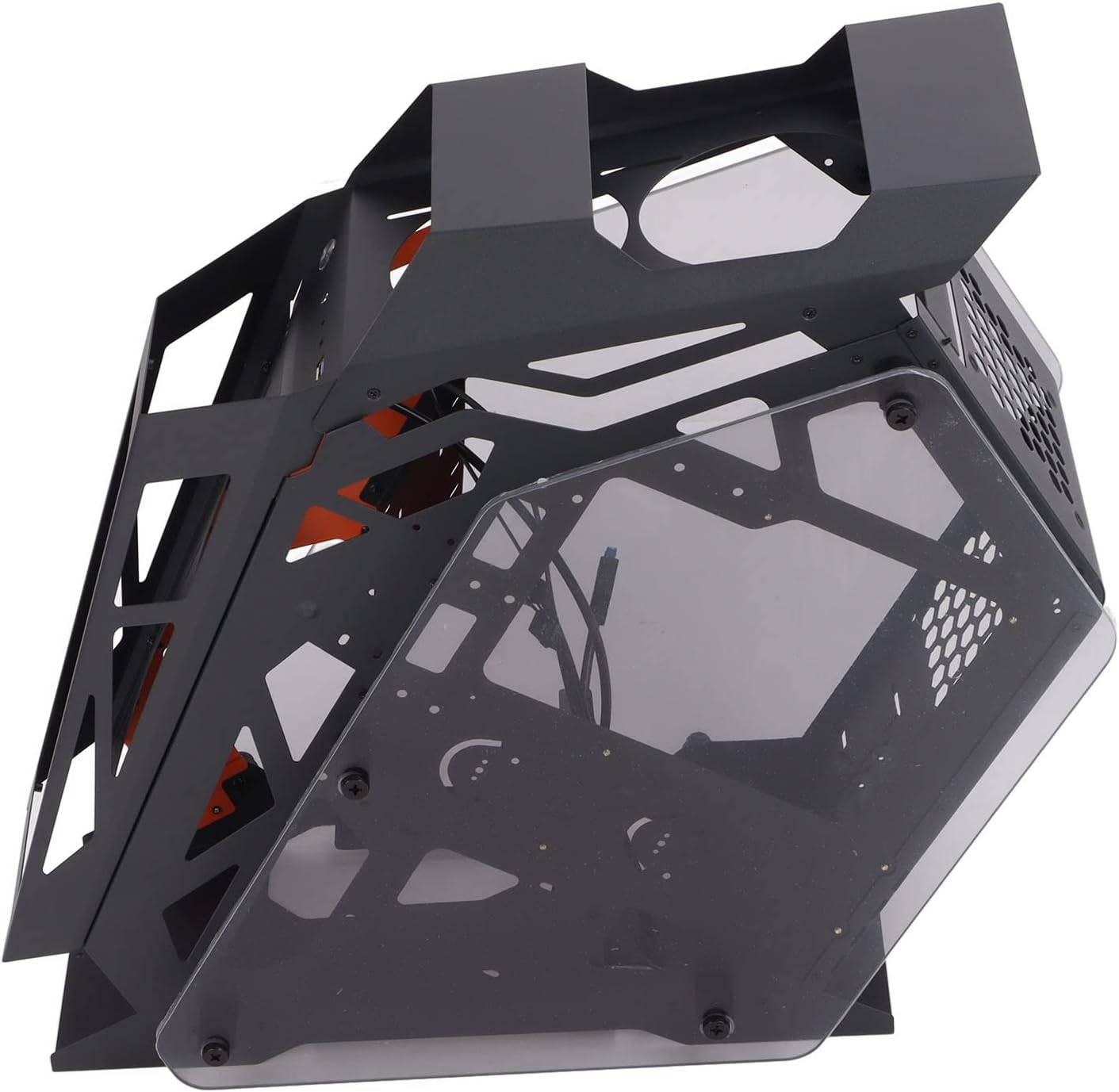 M-ATX PC Case Desktop Chassis, PC Gaming Case, Computer Case with Tempered Glass Transparent Design, Water Cooled ATX Case for Office Home, Support 1x3.5HDD,1x2.5SSD