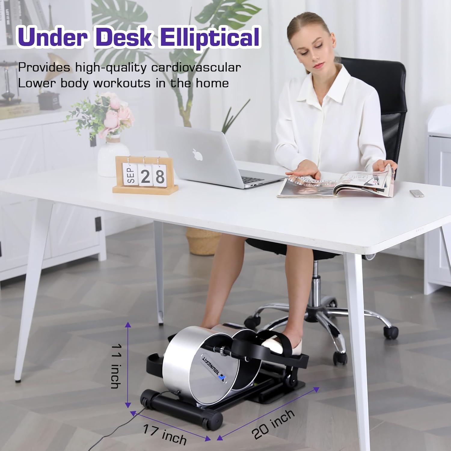 Under Desk Elliptical - Portable and Quiet Leg Exerciser While Sitting for Seniors with Remote and App Control, LCD Display, Electric Seated Pedal Ellipse Machine for Home, Office