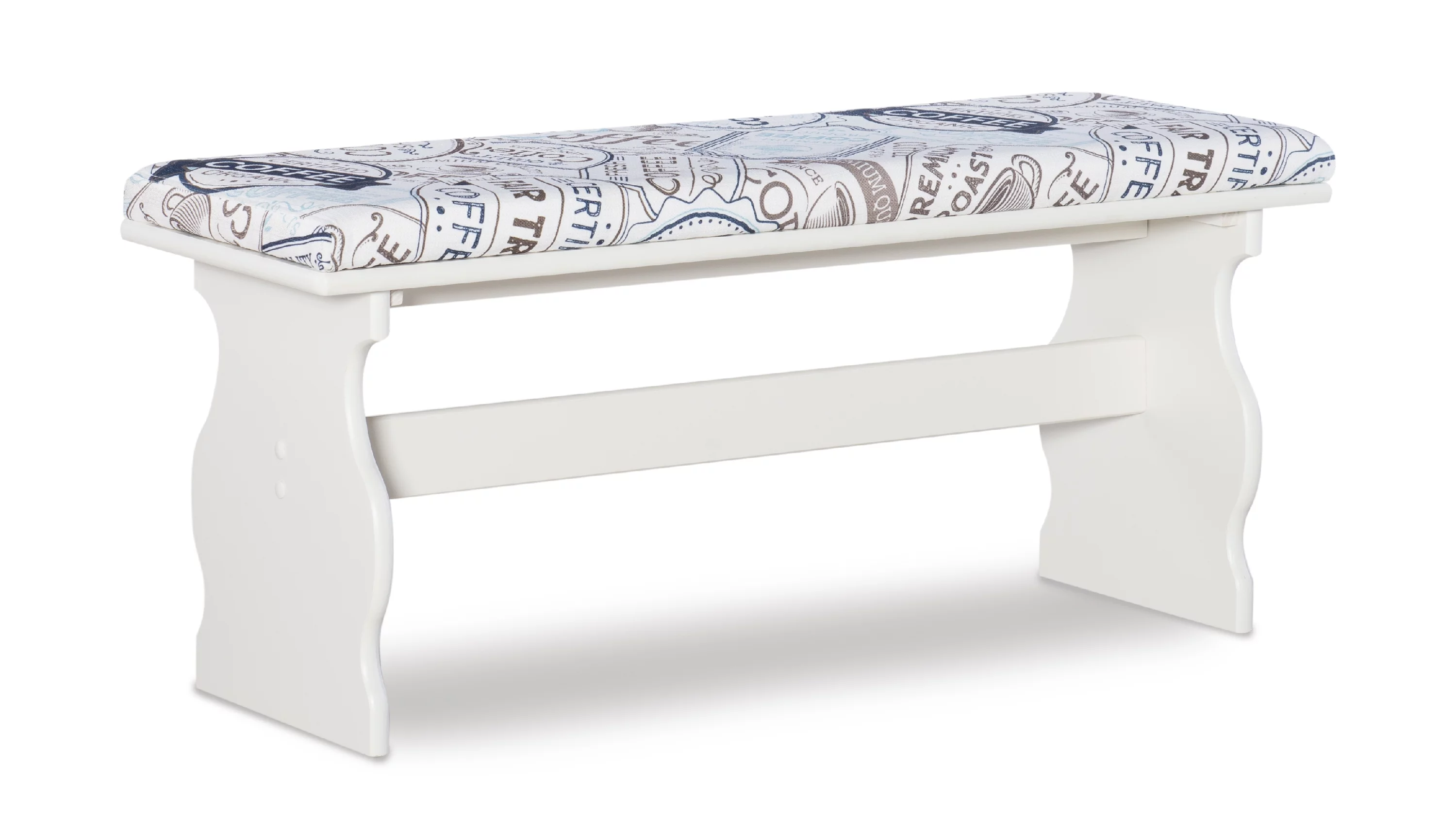 Linon Sasha Casual Dining Breakfast Nook with Corner Unit, Table, and Bench, 29.4" Table Height, Seats 5, White Finish with Coffee Patterned Fabric