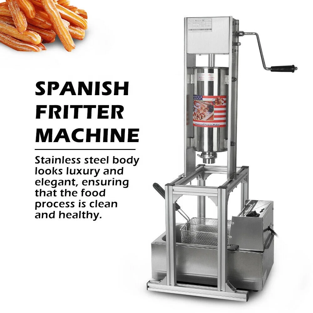PreAsion 5L Churro Making Machine Spanish Churro Twisted Stick Machine with 6L Electric Deep Fryer 110V