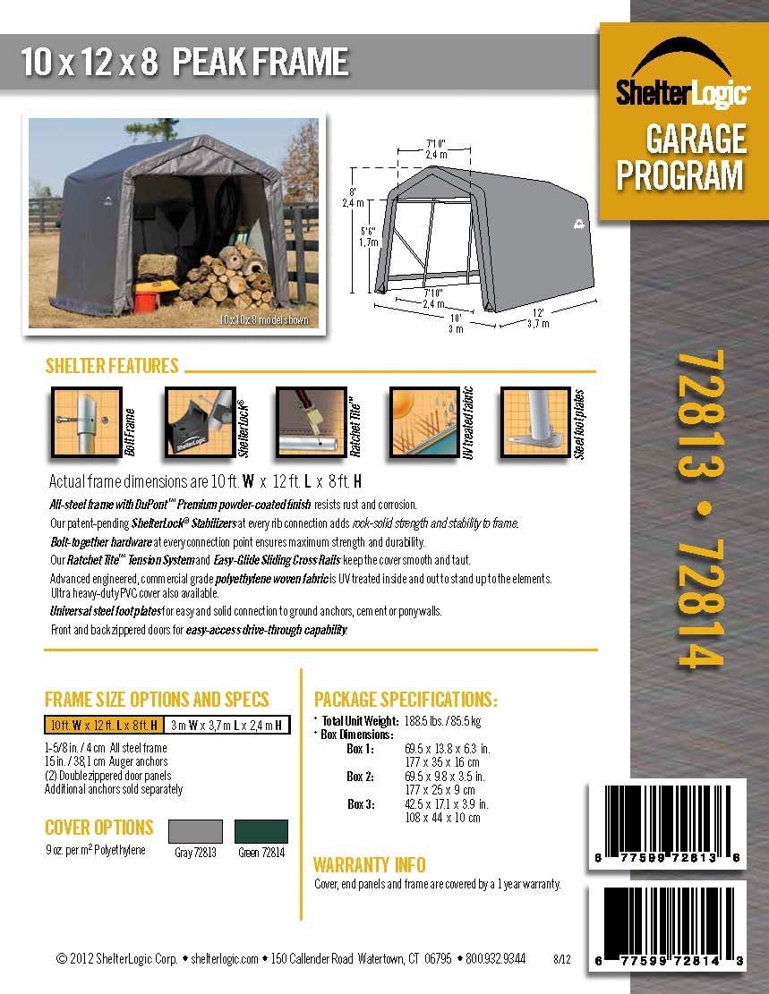 ShelterLogic 72813 Grey 10'x12'x8' Peak Style Shelter