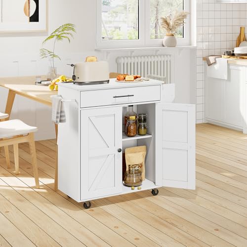 HOOBRO Kitchen Island with Power Outlet, Kitchen Island Storage Island with Large Worktop, Spice Rack and Drawer, Rolling Kitchen Cart on Wheels, for Kitchen and Dining Room, Rustic Brown and Black
