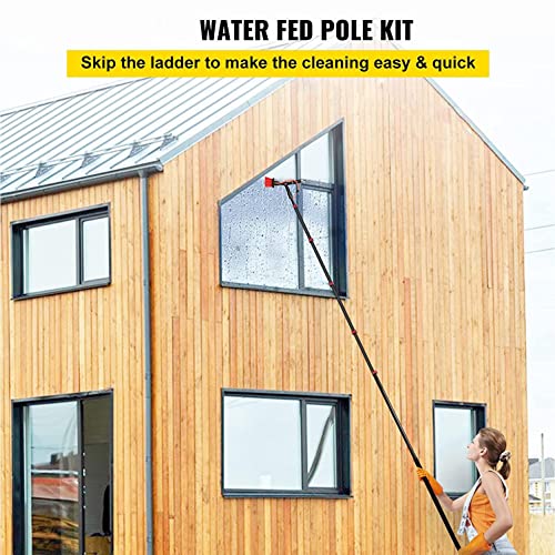 Water Fed Pole, Outdoor Window Cleaner Window Cleaning Tool (Glass, Solar Panel, Etc.) Professional 3-in-1 Kit: Scrubber Brush W/Spray Washer Window Squeegee,7.2M/23.6Ft