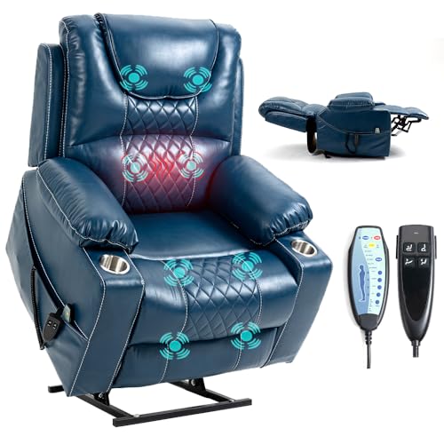 Lay Flat Lift Recliner/Recliner Chairs for Adults/Lift Chair Recliners for Elderly，Massage Recliner with Heat/Cup Holder Suitable for People up to 6Ft 3In/400lb Range (S3 Brow Leather)…