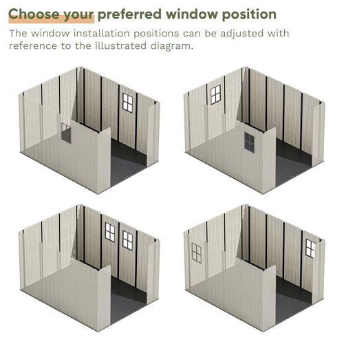 Patiowell 8 x 12 FT Plastic Outdoor Storage Shed with Floor, Resin Shed with Window and Lockable Door for Garden, Backyard, Tool Storage Use, Easy to Install in Beige (Kick-it Shed)