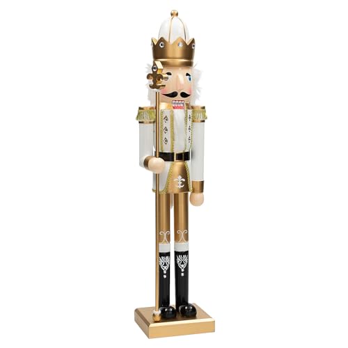 Fun Express 3 Ft. Large Classic Green Wooden Holiday Nutcracker with Scepter, Festive Christmas Decoration