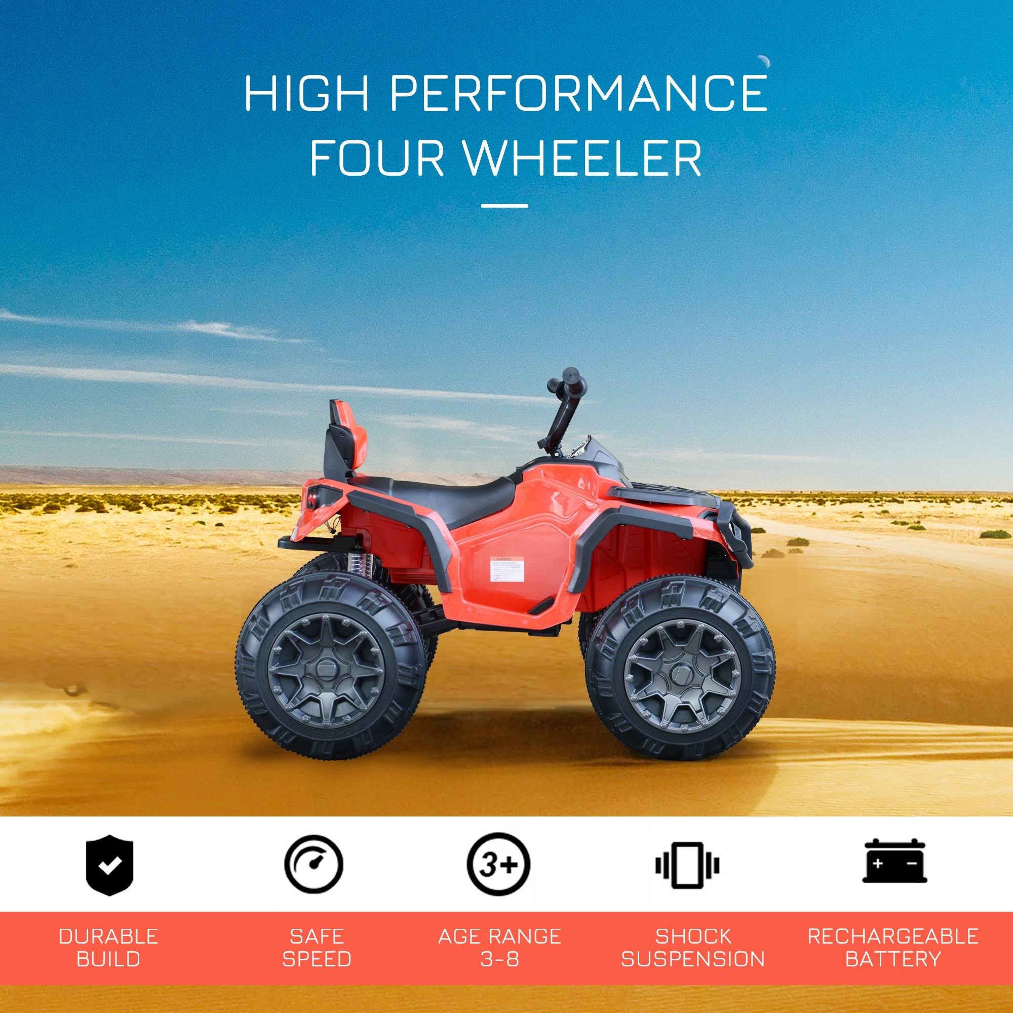 Aosom Kids Ride-On Four Wheeler ATV Car with Real Working Headlights, Music/Radio Player, u0026 Smooth SUSPENSION, Red