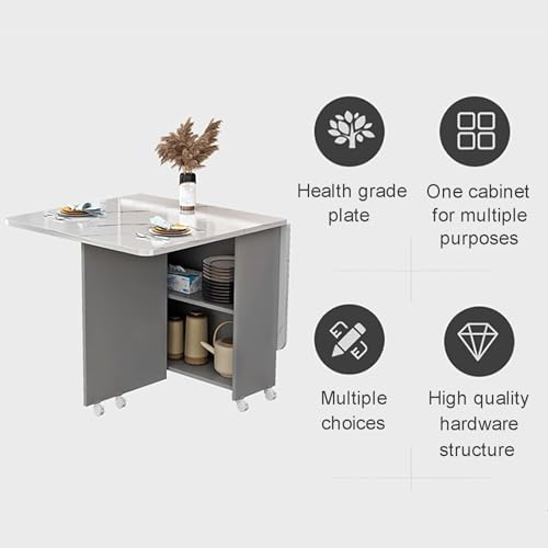 Mobile Folding Dining Table,Drop Leaf Table,Versatile Dinner Table with 6/8 Wheels and 2 Storage Racks,Drop Leaf Table for Small Space Space Saving Dining Table for Kitchen,Living Room (Color : E, S