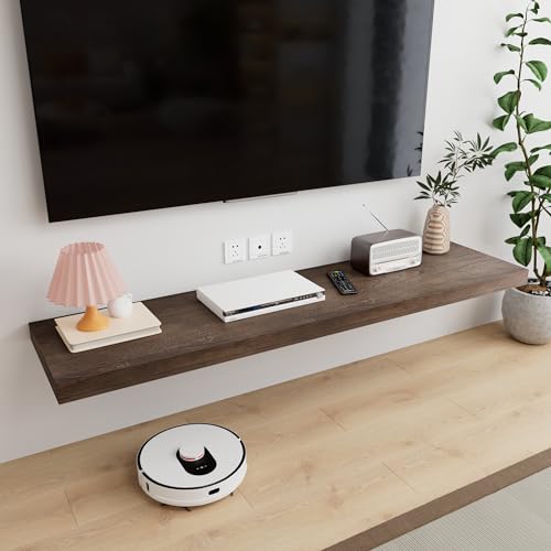 12 Inch Deep Floating Shelves Wall Mounted, 48" Long Solid Wood Hanging Shelves, Live Edge Shelves with Invisible Brackets, Large Storage Display Shelf for Bathroom, Living Room, Kitchen