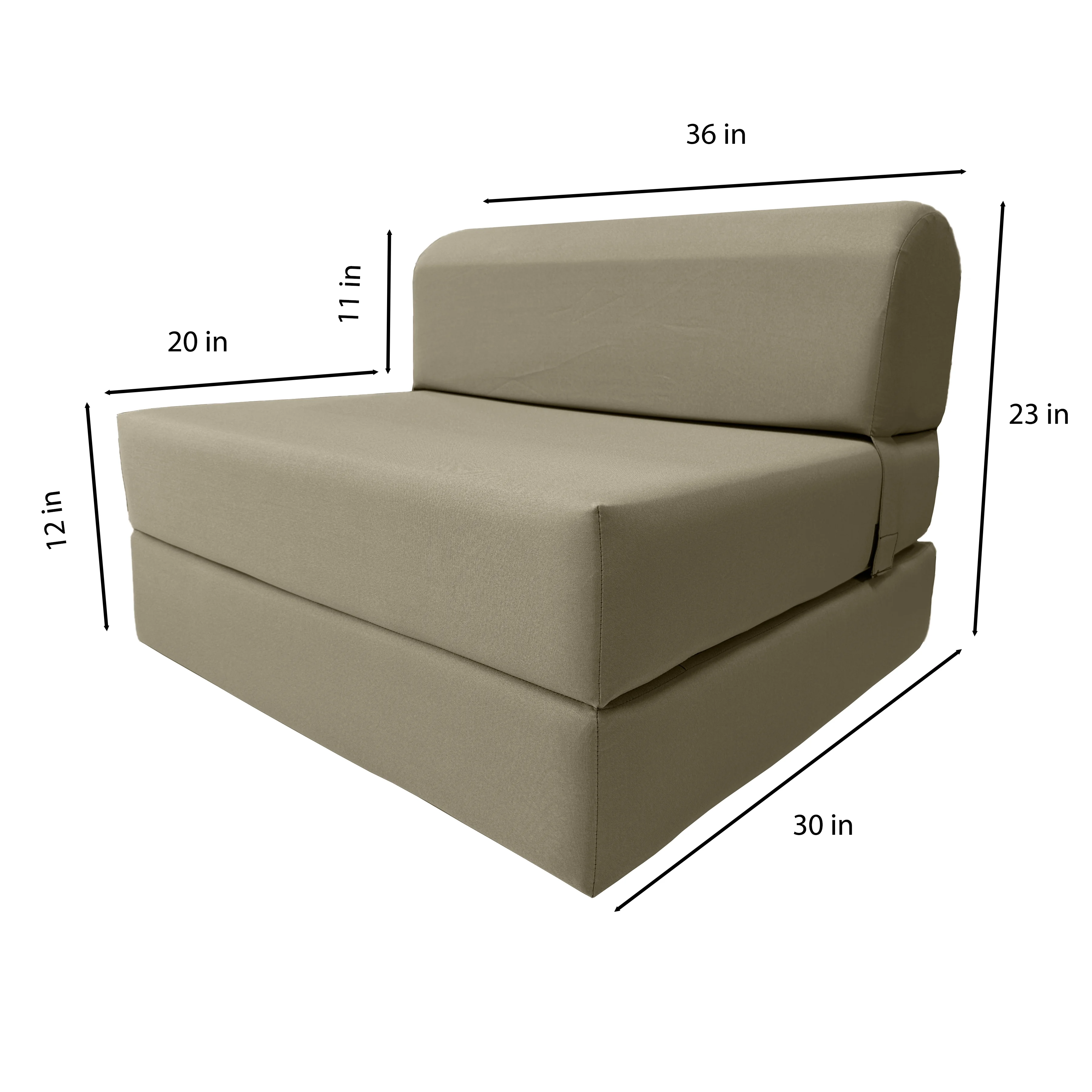 Tan Sleeper Chair Folding Foam Beds, Portable Studio Sofa Guest Bed, 6 x 36 x 70